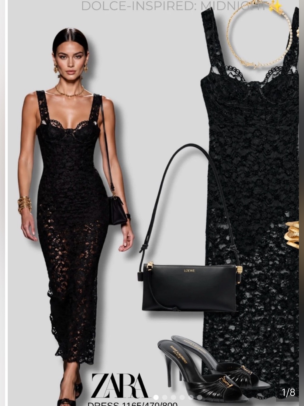 NWT Zara Womens Black Lace Midi Dress Medium 1165/470/800
